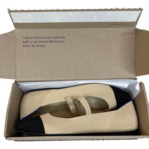 Rothy’s The Mary Jane Flats Ecru Black Cap Toe Knit Recycled Shoes Size 9 - Picture 3 of 9